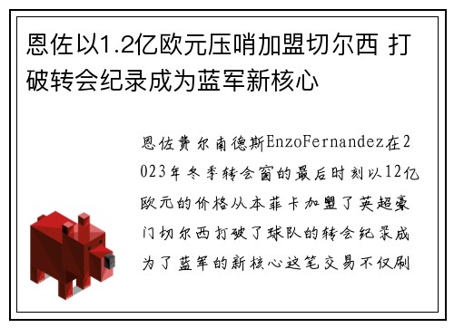 恩佐以1.2亿欧元压哨加盟切尔西 打破转会纪录成为蓝军新核心